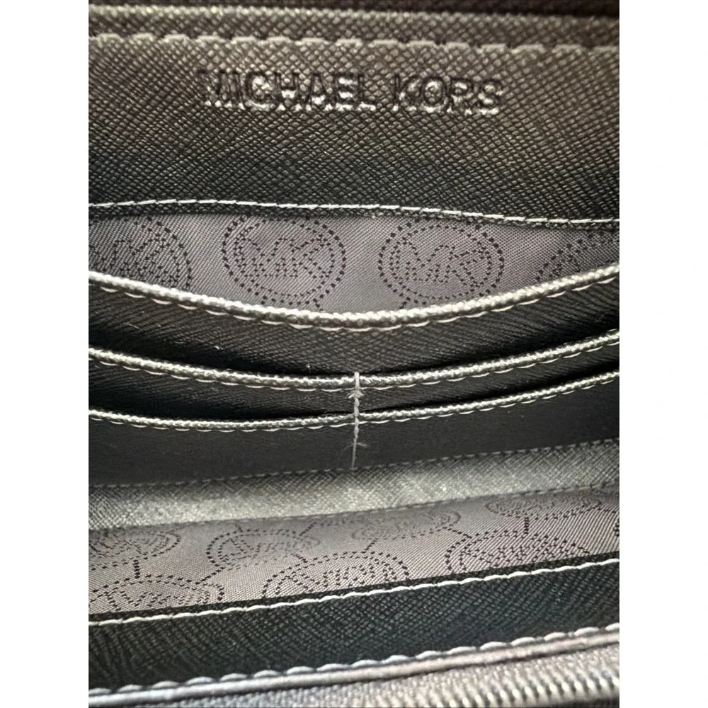 Michael Kors MK Signature Metallic Silver Zip Around Wallet